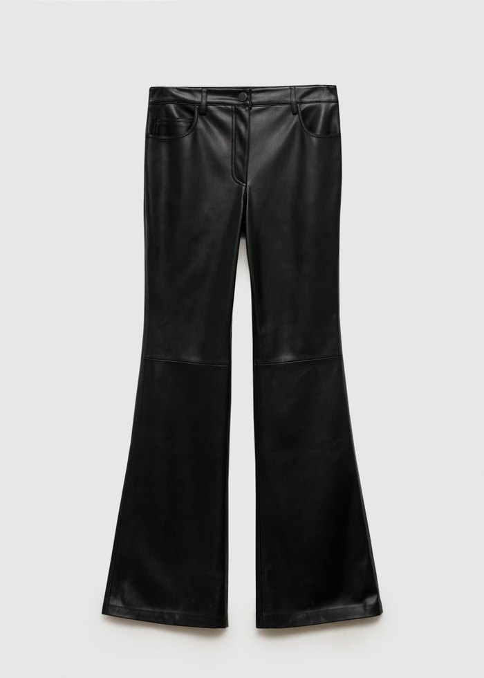 Mango Deri Siyah Kadın İspanyol Paça Pantolon - Görsel 5