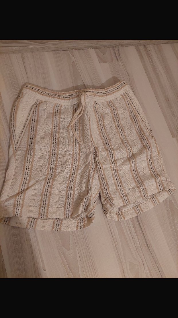 Bej Çizgili Kadın Bermuda Şort zara - Görsel 2