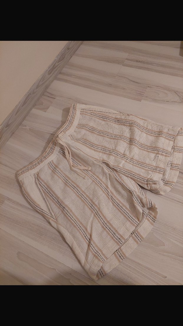 Bej Çizgili Kadın Bermuda Şort zara - Görsel 3