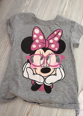 Kız Çocuk Gri Minnie Mouse Baskılı Tişört