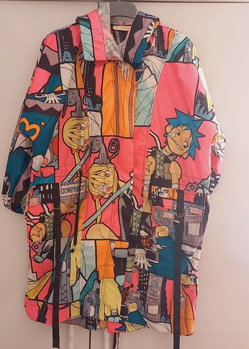 Renkli Baskılı Kız Yağmurluğu Fermuarlı - Görsel 2