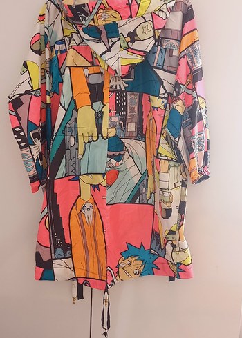 Renkli Baskılı Kız Yağmurluğu Fermuarlı - Görsel 4