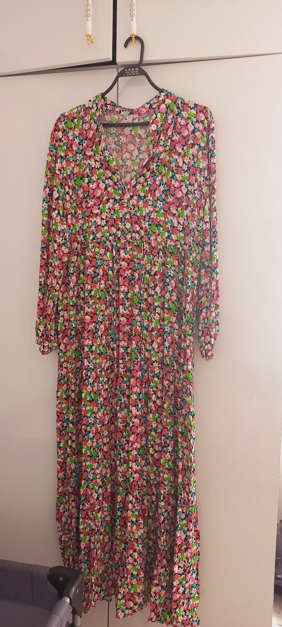 Renkli Piliseli Uzun Bohem Elbise - Görsel 2