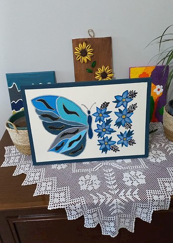 Mavi Kelebek ve Çiçekler Tablo - Görsel 2