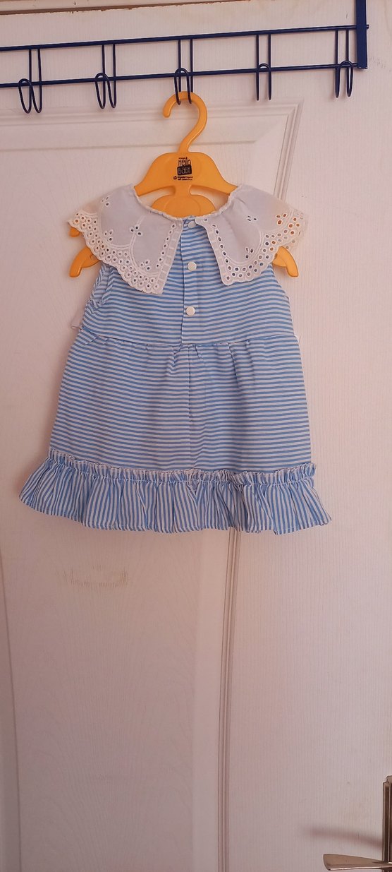 Kız Çocuk Mavi Çizgili Fırfırlı Elbise - Görsel 2