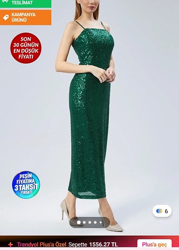 Yeşil payetli  Abiye Elbise - Görsel 5