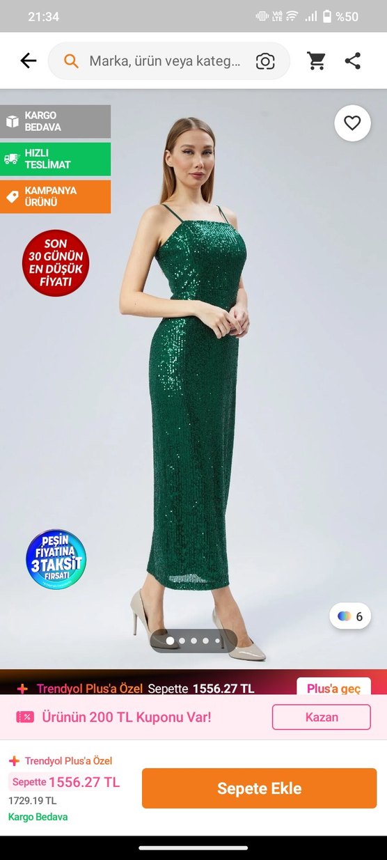 Yeşil payetli  Abiye Elbise - Görsel 5