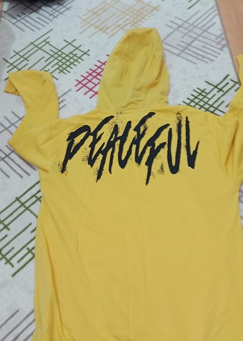 Sarı Kapüşonlu Kadın Sweatshirt - Görsel 2