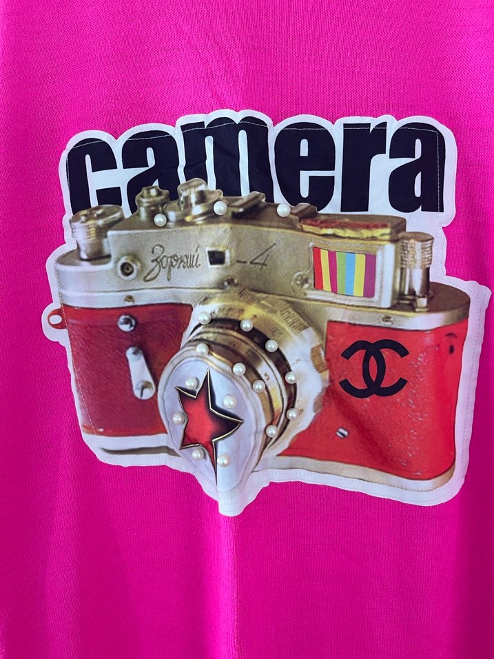 Pembe Baskılı Hamile Triko Tişört - Görsel 2