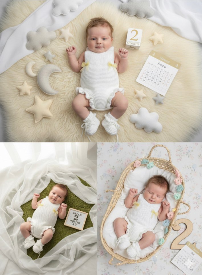 Beyaz Örgü Kız Bebek Tulum 2-5  Ay - Görsel 2