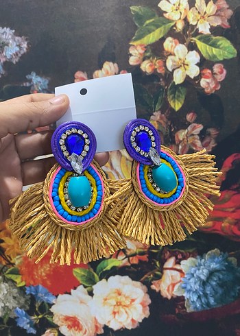 Renkli Nakışlı Püsküllü Bohem Küpe - Görsel 3