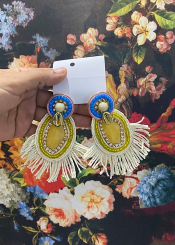 Renkli Boncuklu Bohem Küpe - Görsel 3