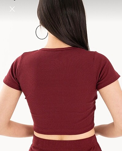 s Beden bordo fitilli crop bluz