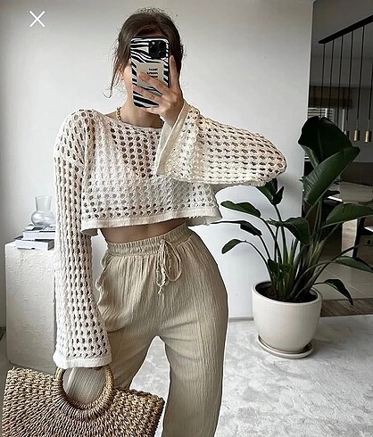 Zara file crop bluz begeni