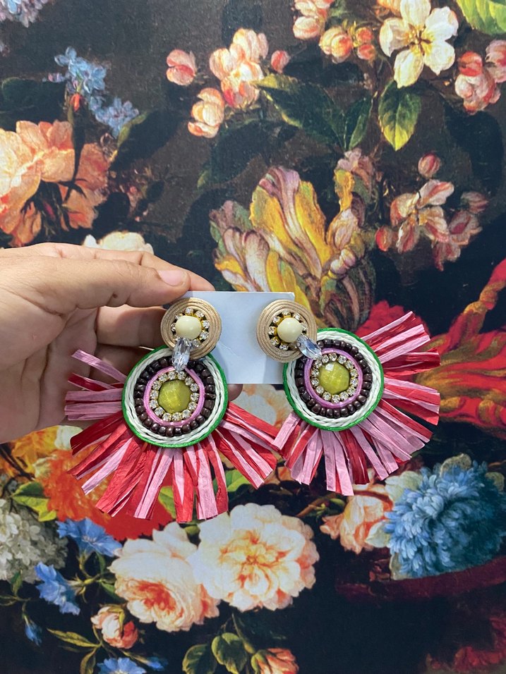 Renkli Nakışlı Püsküllü Bohem Küpe - Görsel 3