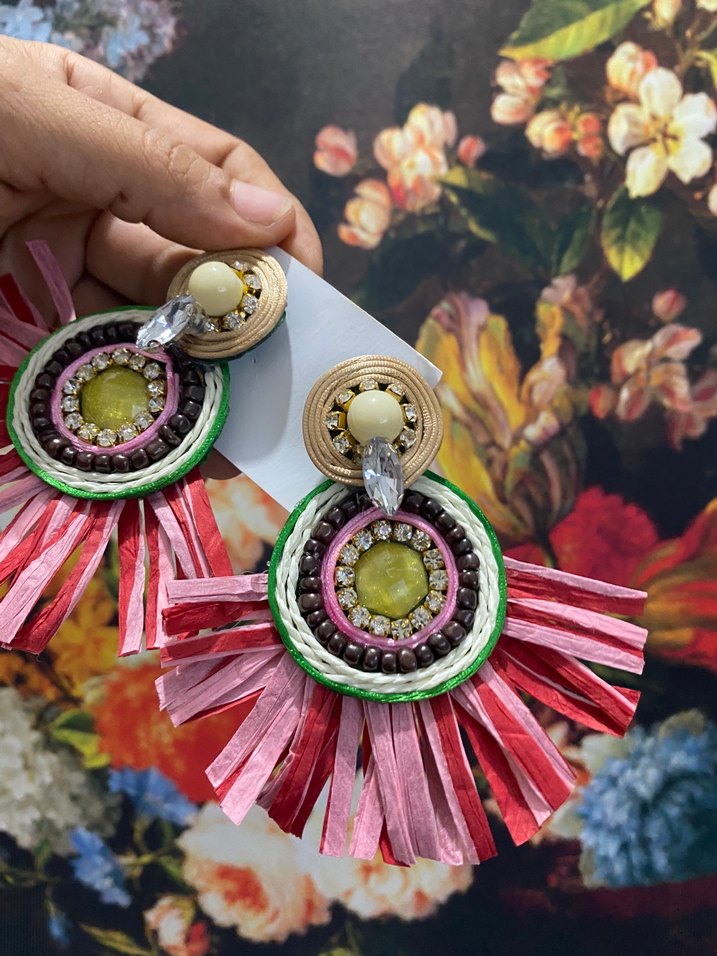 Renkli Nakışlı Püsküllü Bohem Küpe - Görsel 5