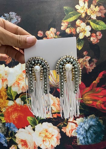 Boncuk İşlemeli Uzun Küpe - Görsel 3