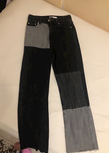 Gri Bağcıklı Batik Desenli Kadın Kot Pantolon