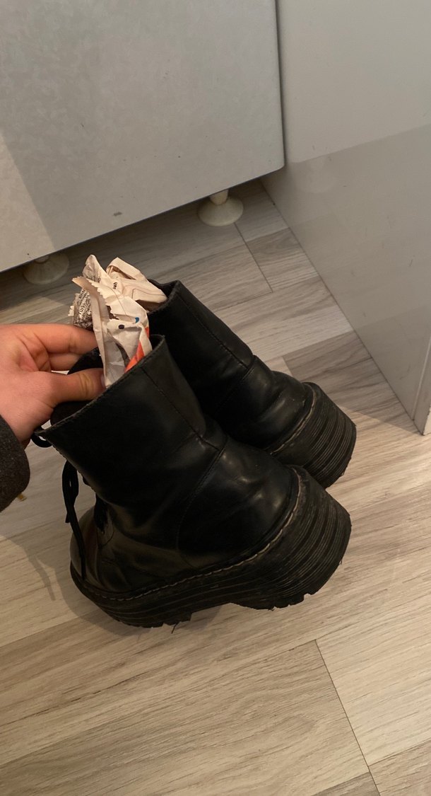 Siyah Deri Platform Topuklu Bağcıklı Bot - Görsel 5