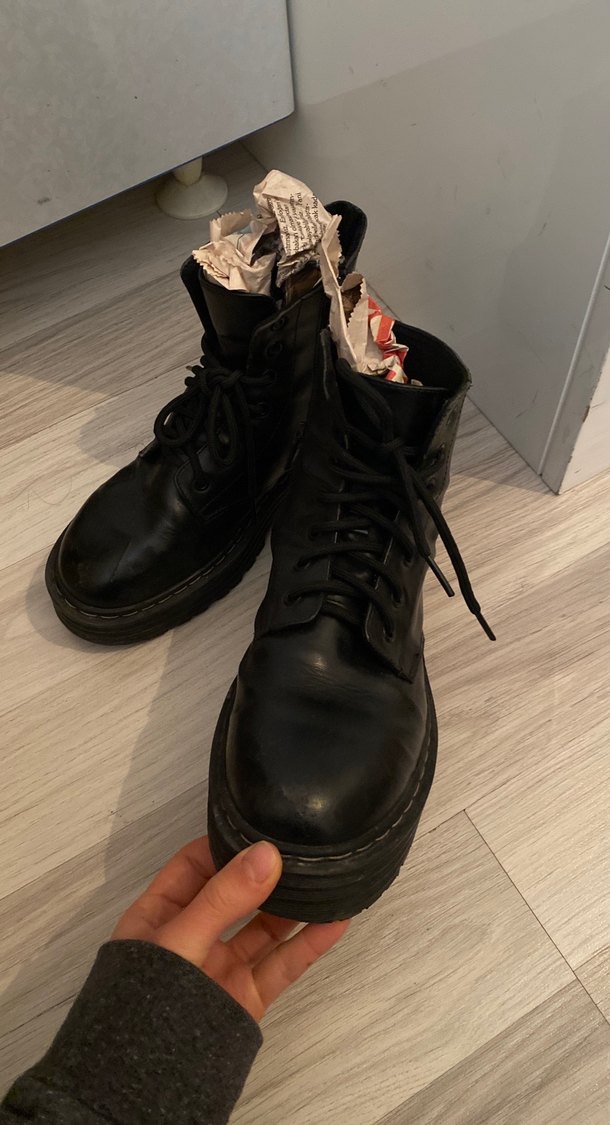 Siyah Deri Platform Topuklu Bağcıklı Bot - Görsel 2