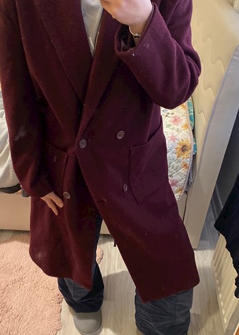 Bordo Uzun Kadın Kaban - Görsel 6