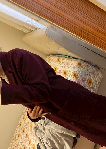 Bordo Uzun Kadın Kaban - Görsel 7