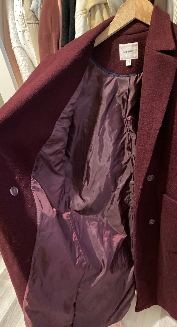 Bordo Uzun Kadın Kaban - Görsel 5