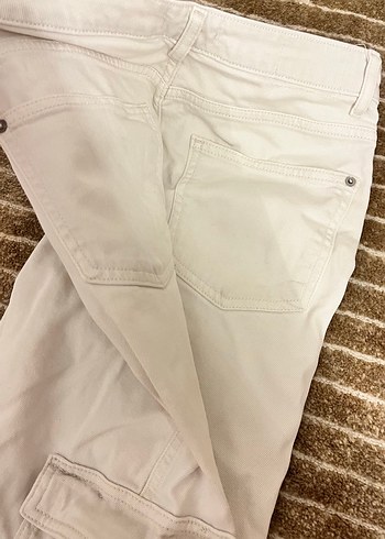 Beyaz Kargo Kot Pantolon - Görsel 3
