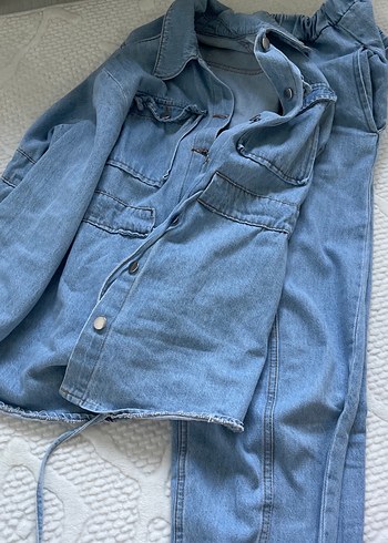 m Beden mavi Renk Düğmeli Gri Mavi Kadın Denim takım