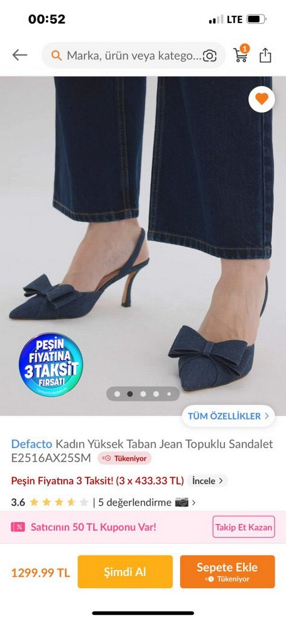 Koyu Mavi Denim Fiyonklu Stiletto - Görsel 3