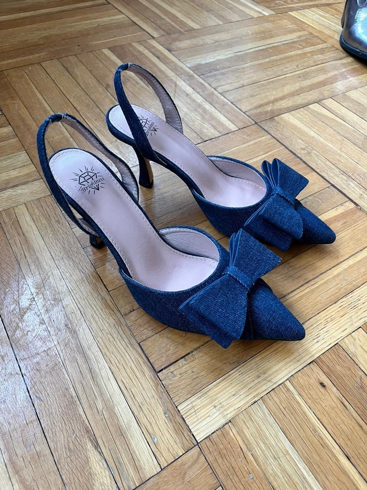 Koyu Mavi Denim Fiyonklu Stiletto - Görsel 2
