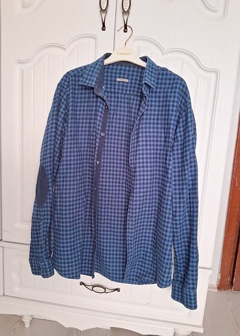 Erkek Mavi Düğmeli Uzun Kollu Denim Gömlek - Görsel 2