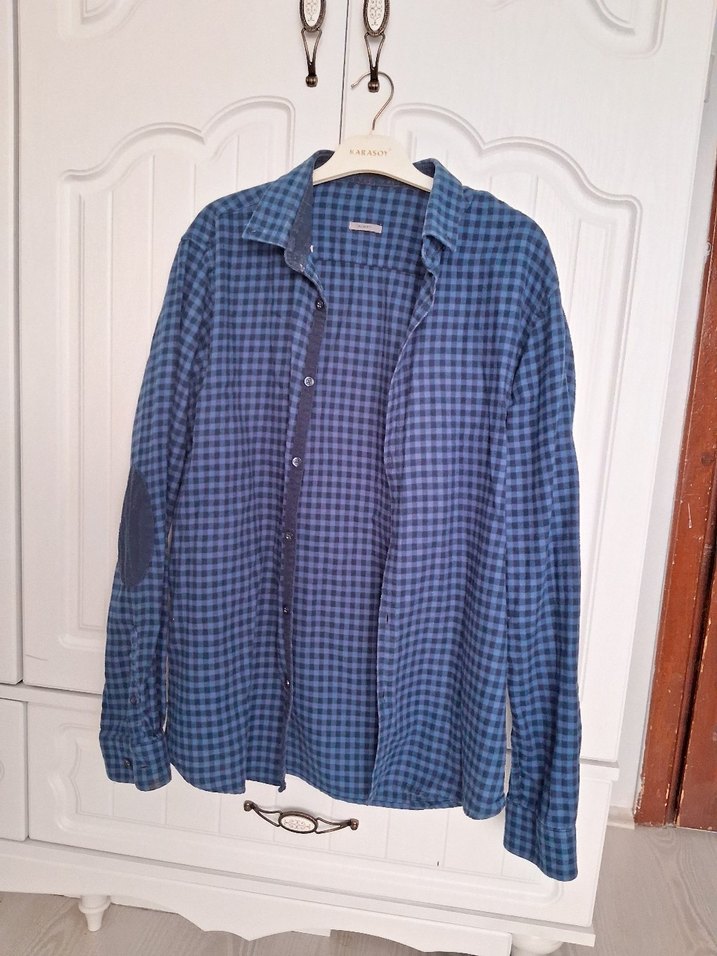 Erkek Mavi Düğmeli Uzun Kollu Denim Gömlek - Görsel 2