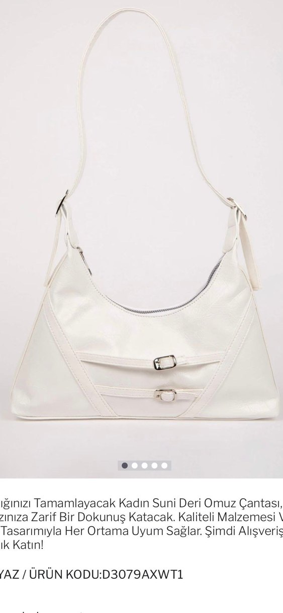 Beyaz Deri Tokalı Kadın Çanta - Görsel 5