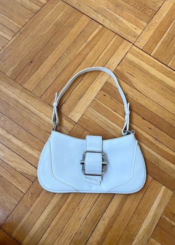 beyaz Deri Tokalı Kadın Çantası - Görsel 2