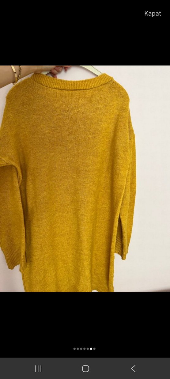 Sarı Örgü Kadın Midi Kazak - Görsel 3