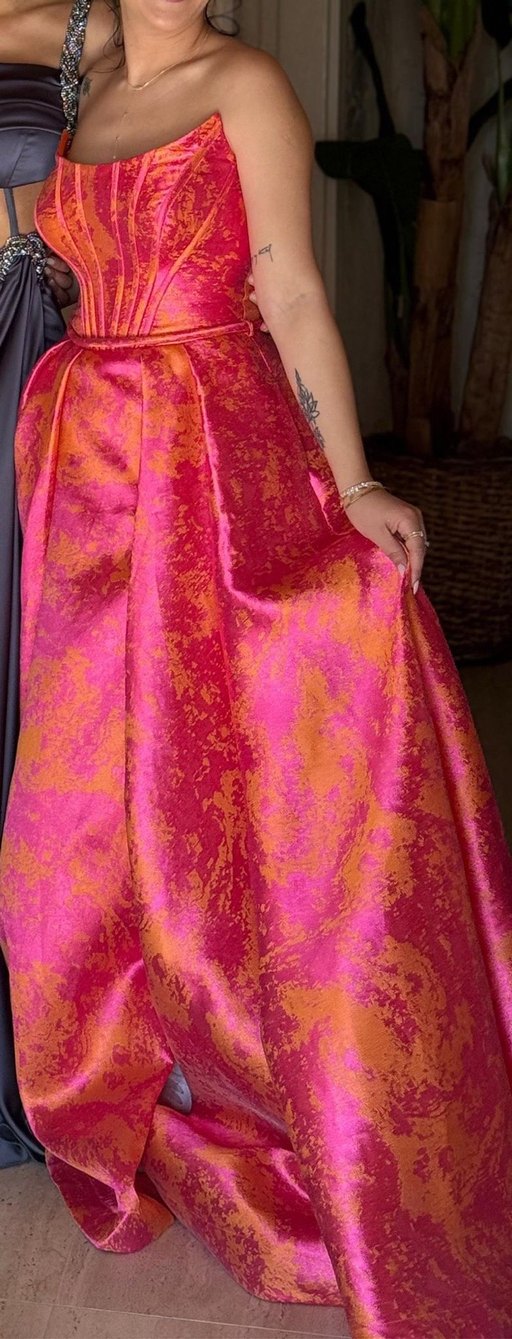 İlmio Pembe Drapeli Uzun Straplez Abiye Elbise - Görsel 2