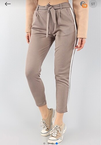 m Beden camel Renk Kahve bağlama detaylı kumaş pantalon