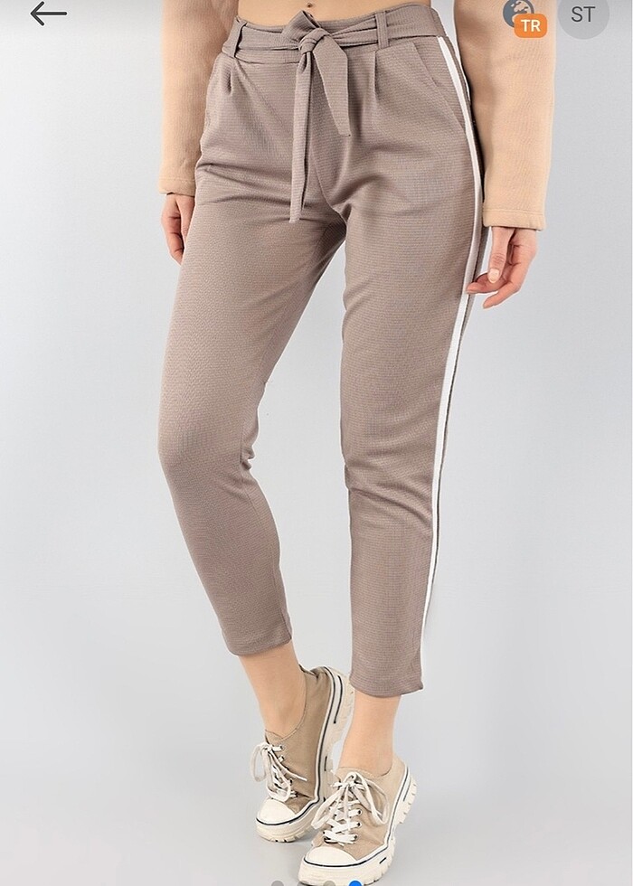 Kahve bağlama detaylı kumaş pantalon - Görsel 4