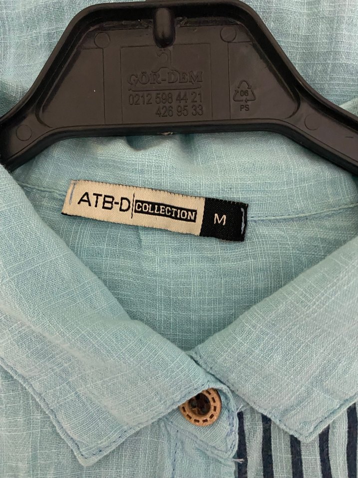 Mavi Çizgili Uzun Keten Kadın Gömlek - Görsel 3