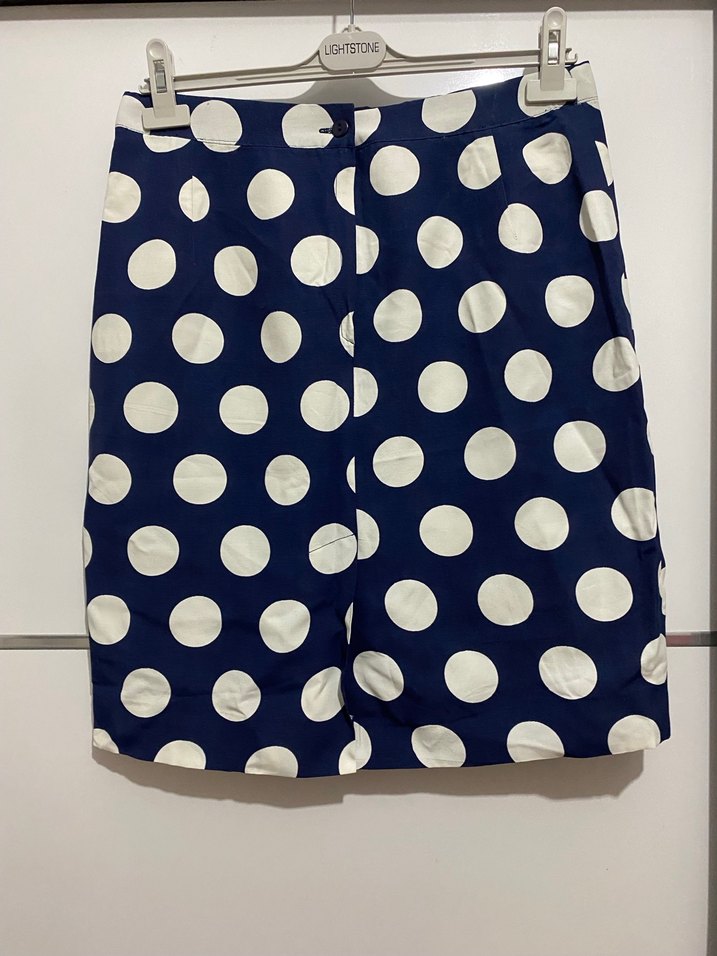 Düğmeli Lacivert Puantiyeli Midi Etek - Görsel 2