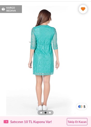 Dantel Detaylı Turkuaz Hamile Elbisesi - Görsel 2