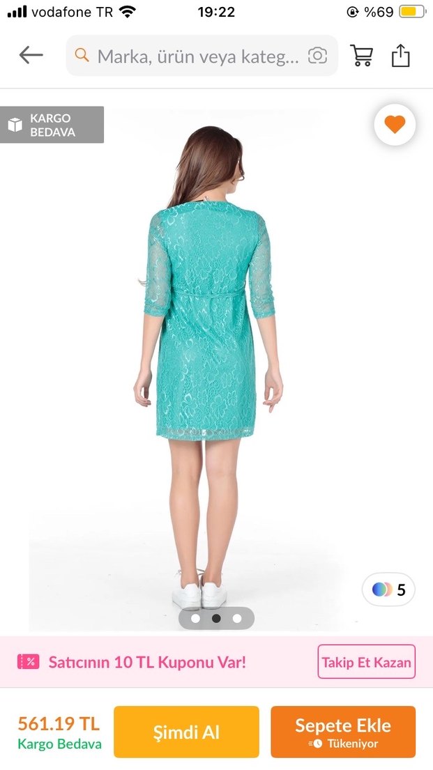 Dantel Detaylı Turkuaz Hamile Elbisesi - Görsel 2