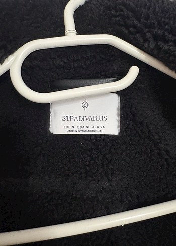 Stradivarius Kürklü Siyah Deri Kadın Biker Ceket