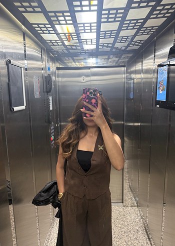 Zara Kahverengi Deri Straplez Kadın Tulum