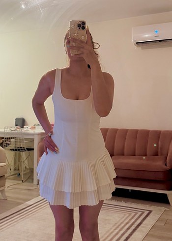 Beyaz Pilili Midi Mini Elbise