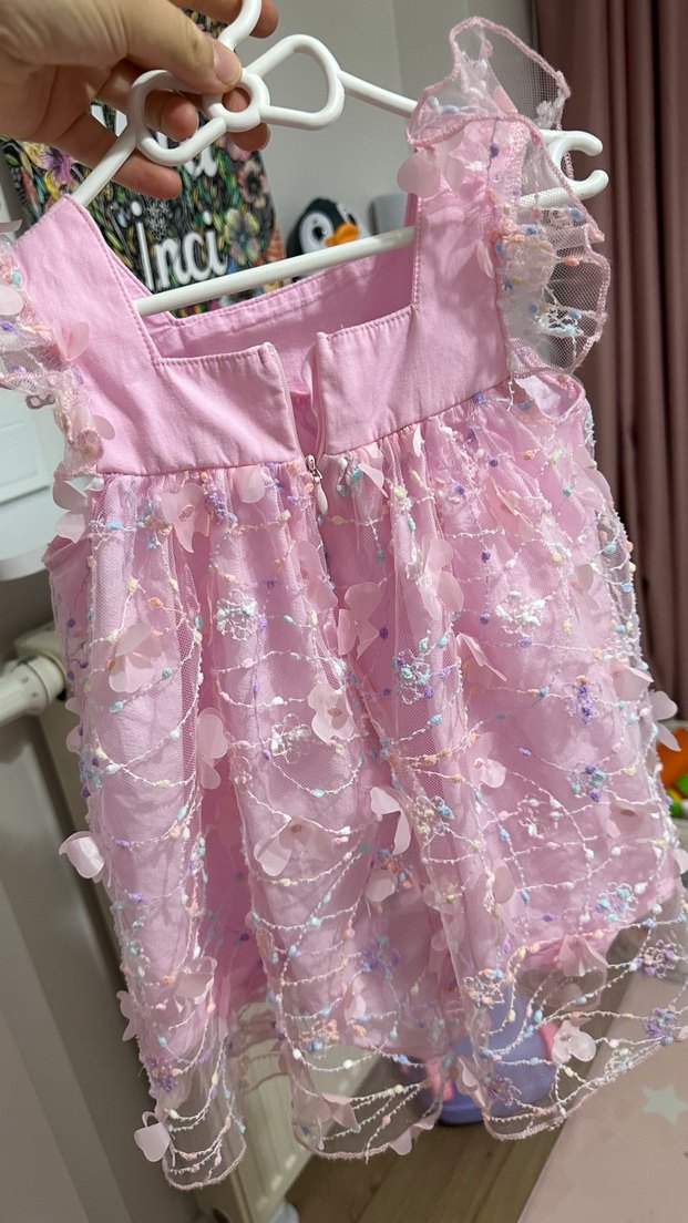 Pembe Nakışlı Kız Çocuk Elbisesi - Görsel 2
