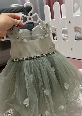 İşlemeli yeşil  Straplez Kız Elbisesi - Görsel 2