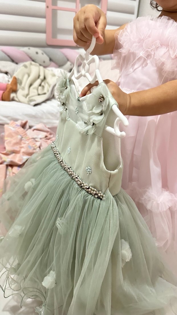 İşlemeli yeşil  Straplez Kız Elbisesi - Görsel 4