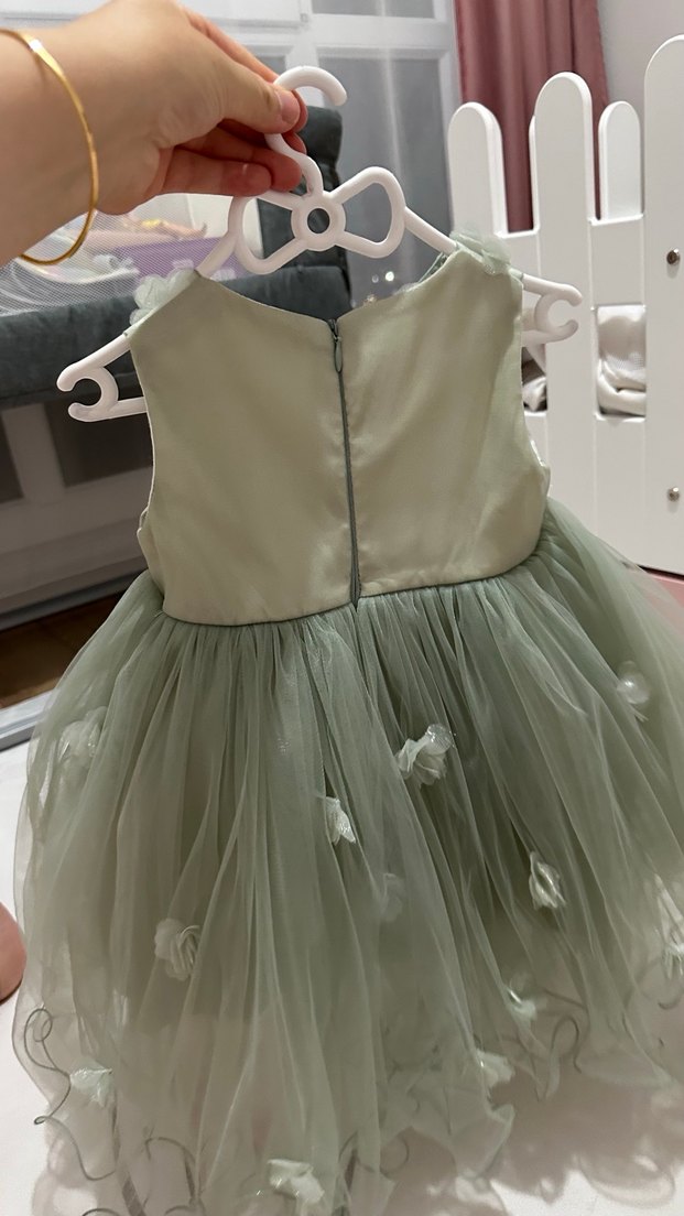 İşlemeli yeşil  Straplez Kız Elbisesi - Görsel 3